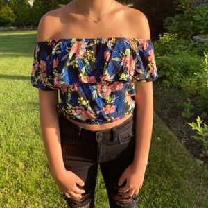 Tropical Floral off the shoulder blouse